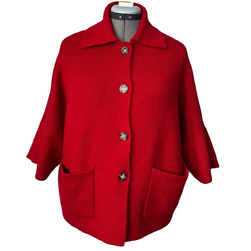 Tahari wool blend Red Button front sweater M